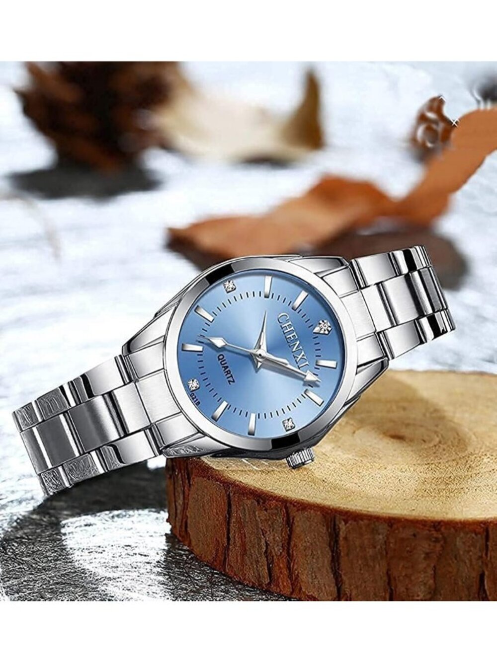 Womens Blue Analog Quartz Silver Stainless Steel Luminous Waterproof Round Watch - Picture 2 of 6